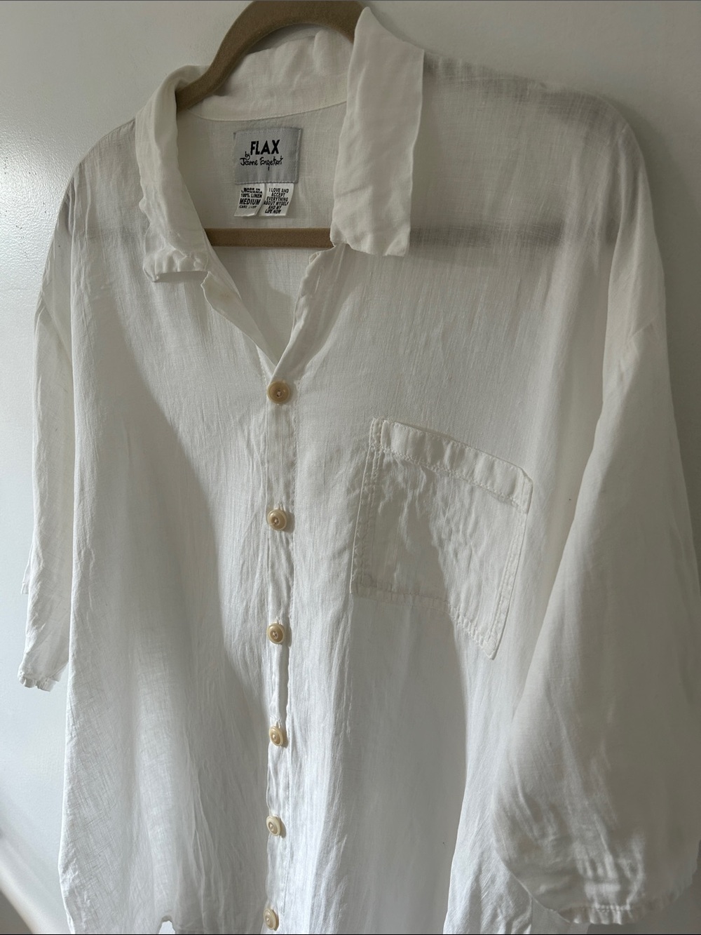 Flax White Linen Button Up Shirt Women’s Medium Oversized Casual Resortwear - Picture 3 of 10